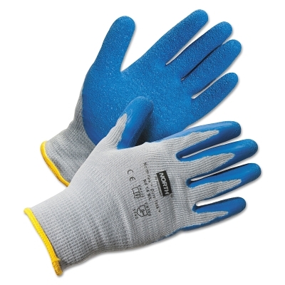 DUROTASK GRAY GLOVE COT/POLY BLUE RUBBER PALM